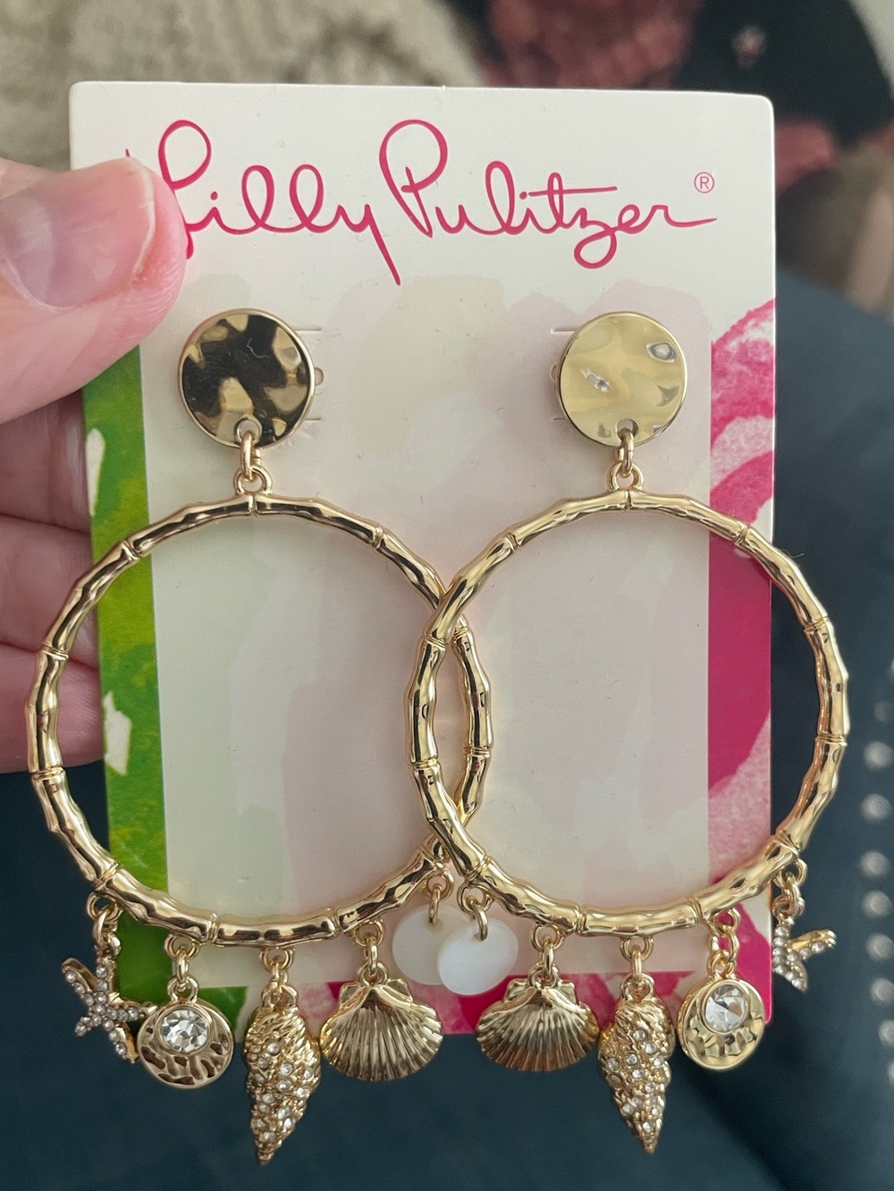 Lilly Pulitzer Goldtone Seashell Charm Earrings NWT